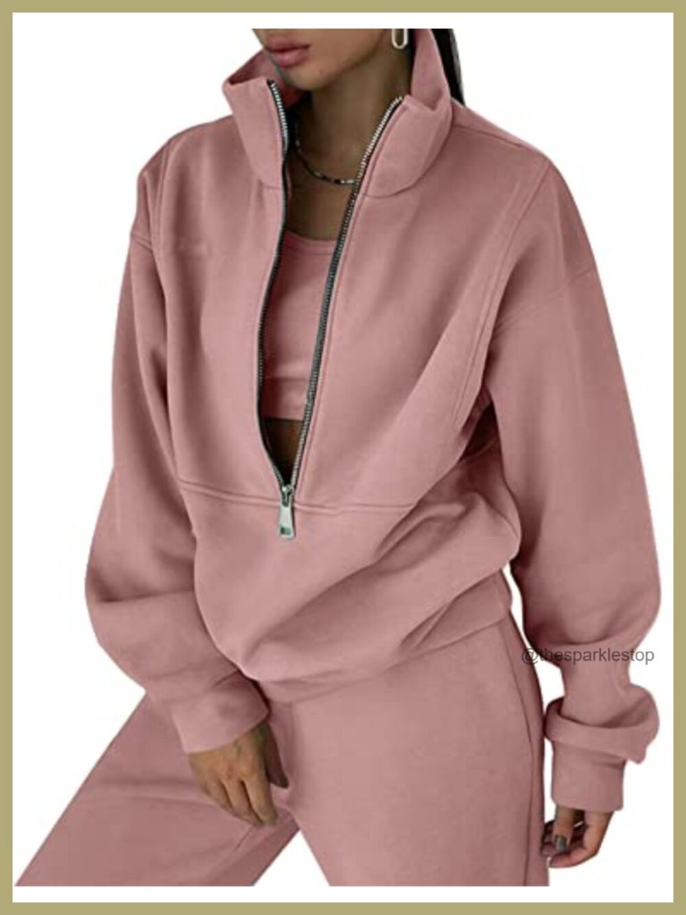 Women's Fleece 2 Piece Sweatsuit Half Zip Sweatshirt Jogger Set Tracksuit